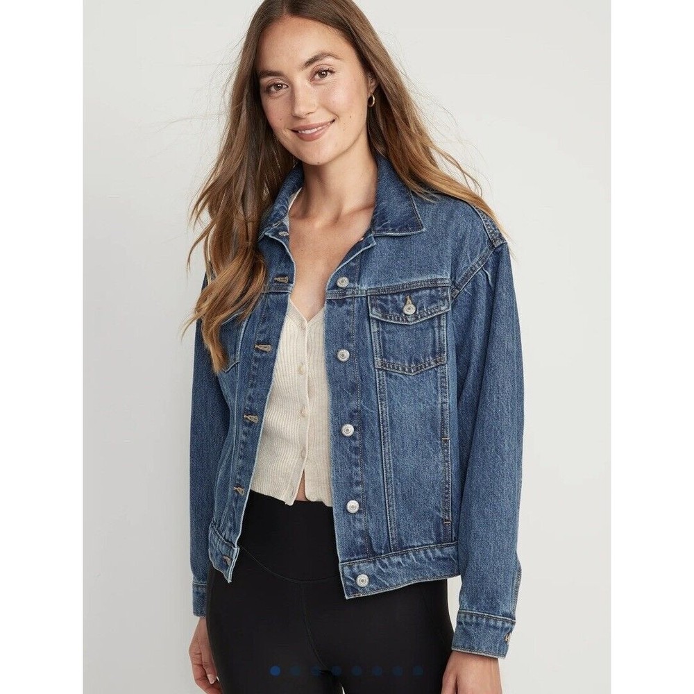 Old Navy Womens Jean Jacket Size XS Denim Buttons Side Pockets Medium Wash